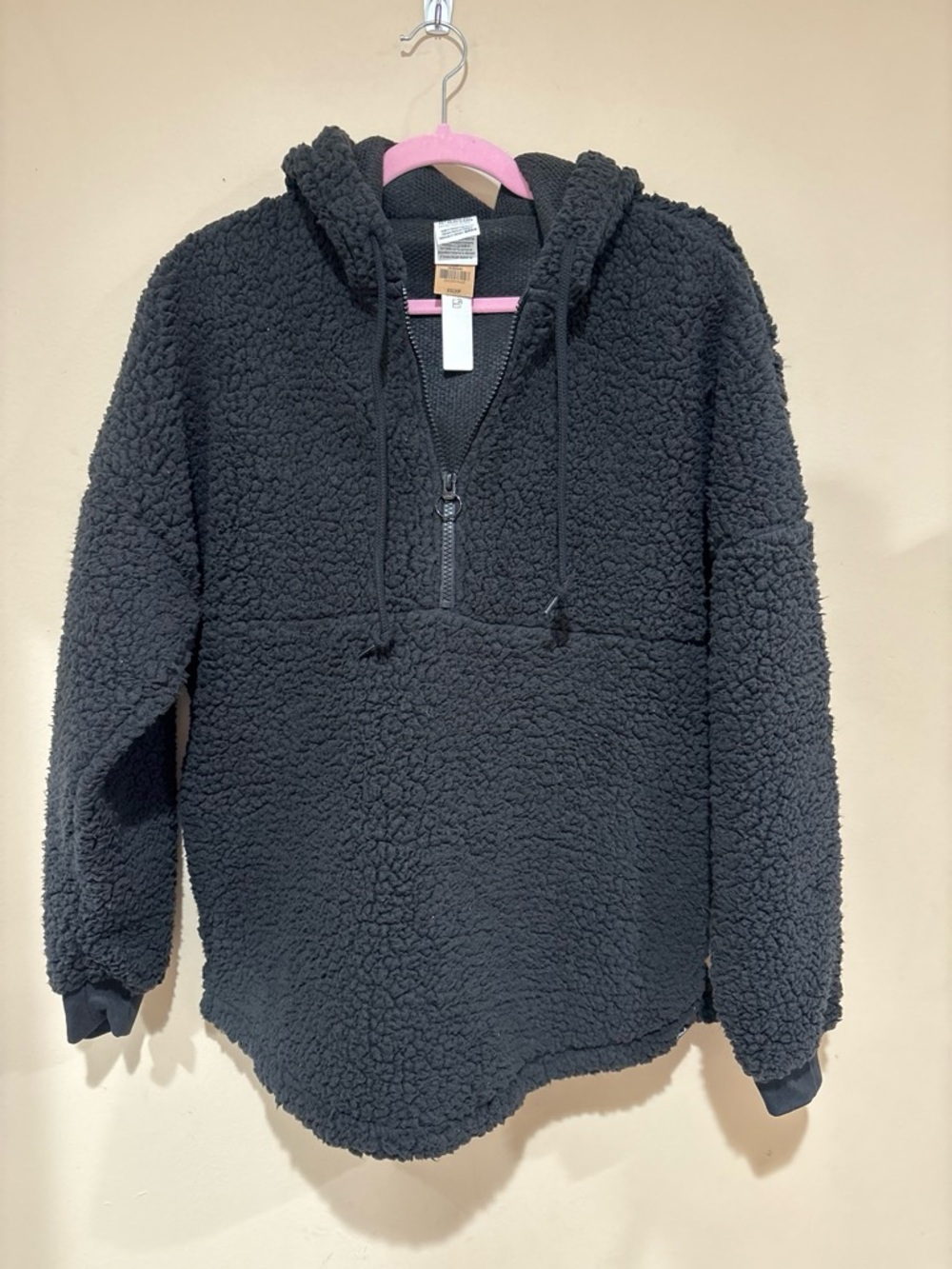 PINK Victoria's Secret Black Sherpa Half-Zip Hoodie